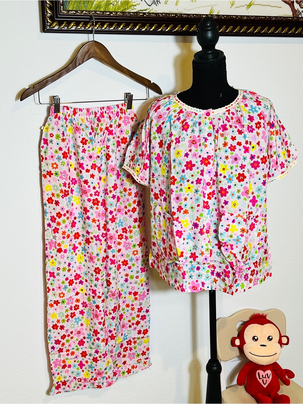 Women’s Floral Short-Sleeve Pajama Set in Pink
